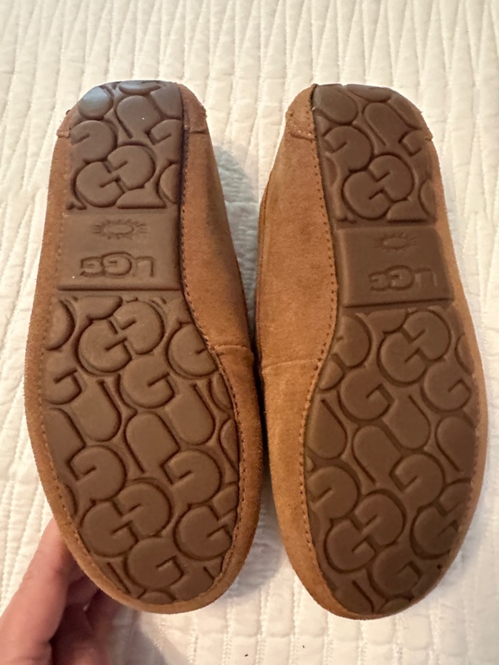 Women's Tan Suede Fur-Trim Moccasin Slippers - Picture 3 of 5